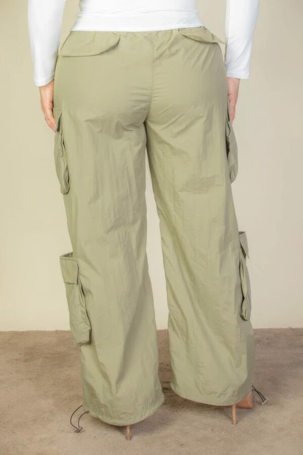 Plus Size Flap Pockets Drawstring Ruched Parachute Pants Bottoms