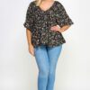 Floral V-neck Babydoll Balloon Slv Top Tops