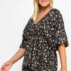 Floral V-neck Babydoll Balloon Slv Top Tops