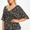 Floral V-neck Babydoll Balloon Slv Top Tops