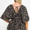 Floral V-neck Babydoll Balloon Slv Top Tops