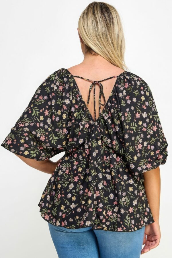 Floral V-neck Babydoll Balloon Slv Top Tops