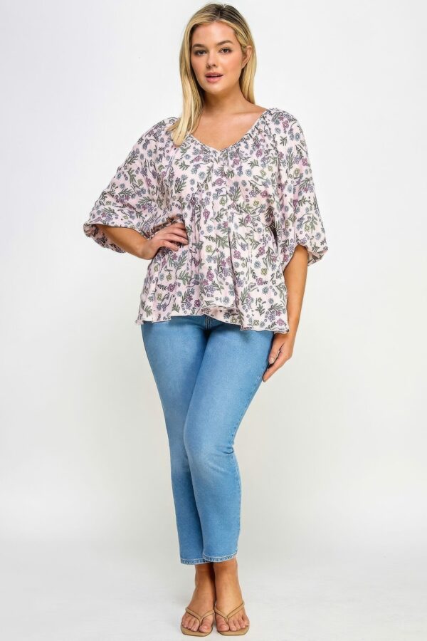 Floral V-neck Babydoll Balloon Slv Top Tops