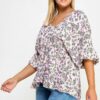 Floral V-neck Babydoll Balloon Slv Top Tops