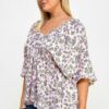 Floral V-neck Babydoll Balloon Slv Top Tops