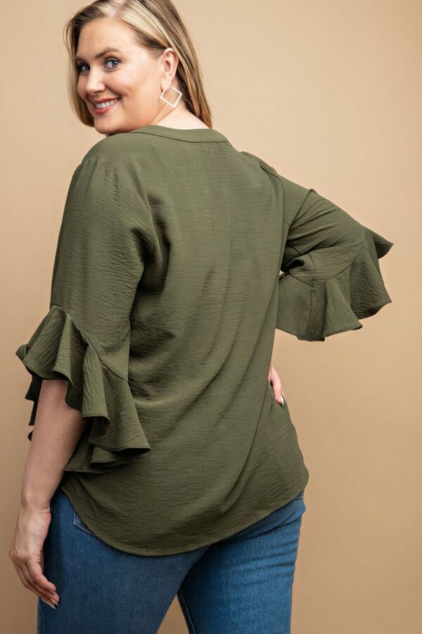 Ruffled Bell Sleeve And Front Pleated Detail Top Tops