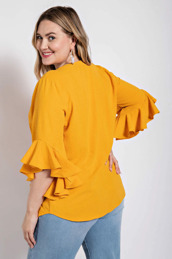 Ruffled Bell Sleeve And Front Pleated Detail Top Tops