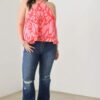 Plus Size Abstract Print Halter Ruffle Hem Top Tops