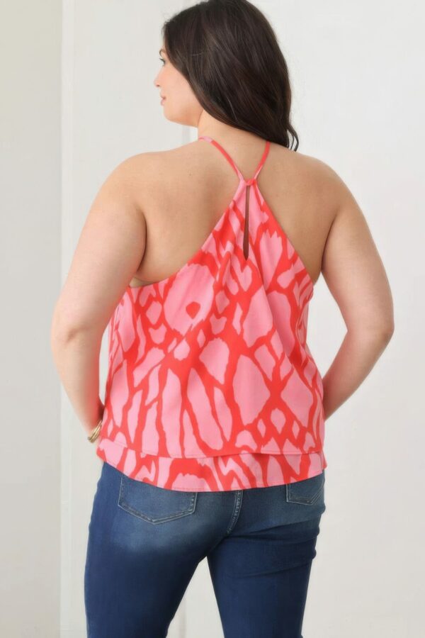 Plus Size Abstract Print Halter Ruffle Hem Top Tops