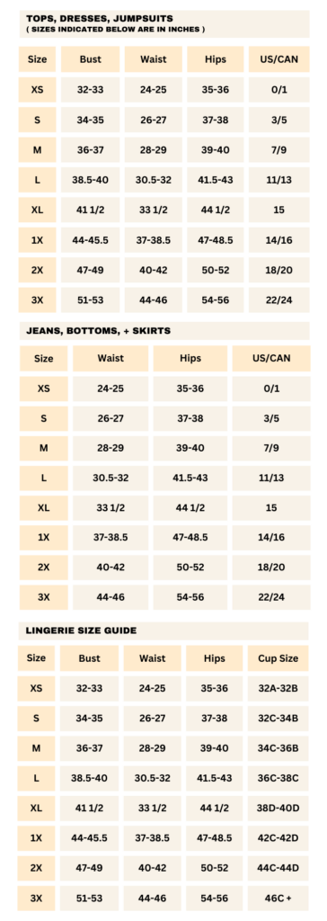 womens size chart 2024