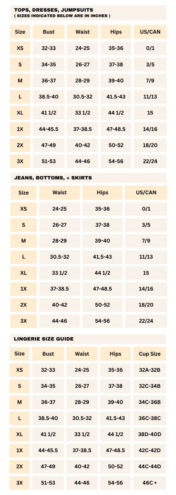 Product Size Chart Preview Misc