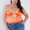 Plus Size Silk Chain Spaghetti Strap High Thong Center Cut Out Bodysuit Tops