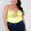 Plus Size Silk Chain Spaghetti Strap High Thong Center Cut Out Bodysuit Tops