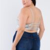 Plus Size Open Stripe Back Cami Strap Athletic Lounge Bra Tops