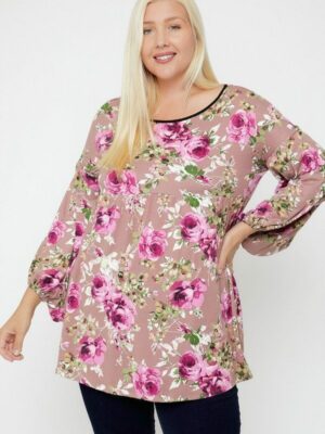 Floral, Bubble Sleeve Tunic Tops