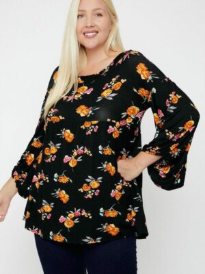 Floral, Bubble Sleeve Tunic Tops