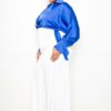 Satin Long Sleeve Tie Waist Wrap Top Tops