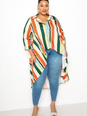 Striped Hi Low Shirt Tops