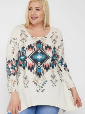 Geometric/tribal Sublimation Print Tunic Top Tops