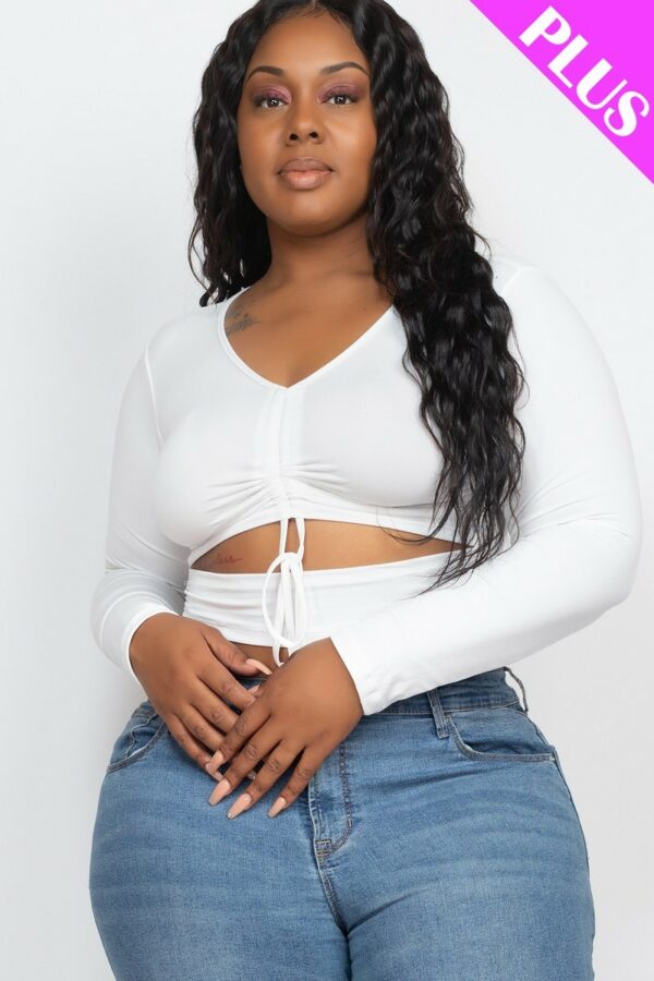 Plus Size Drawstring Ruched Cutout Crop Top Tops