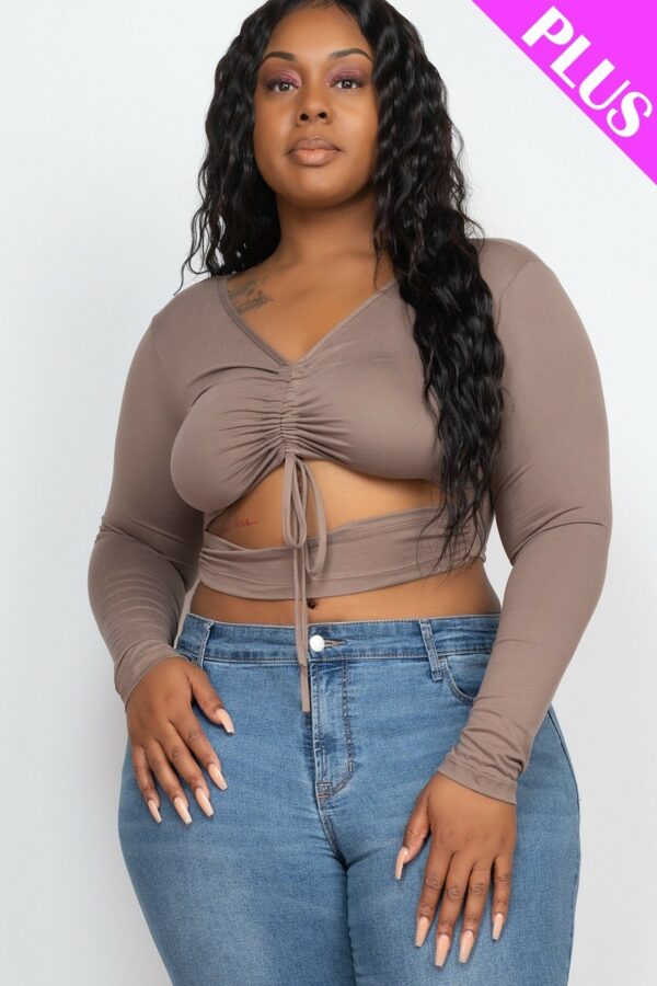 Plus Size Drawstring Ruched Cutout Crop Top Tops