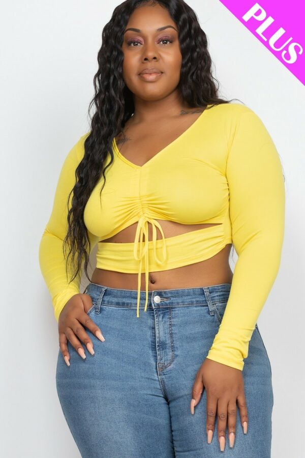 Plus Size Drawstring Ruched Cutout Crop Top Tops