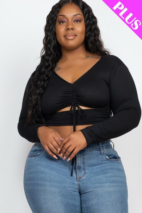 Plus Size Drawstring Ruched Cutout Crop Top Tops