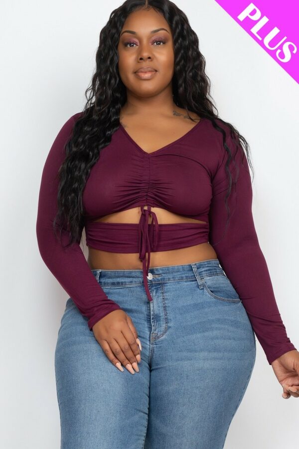 Plus Size Drawstring Ruched Cutout Crop Top Tops