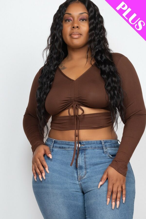 Plus Size Drawstring Ruched Cutout Crop Top Tops