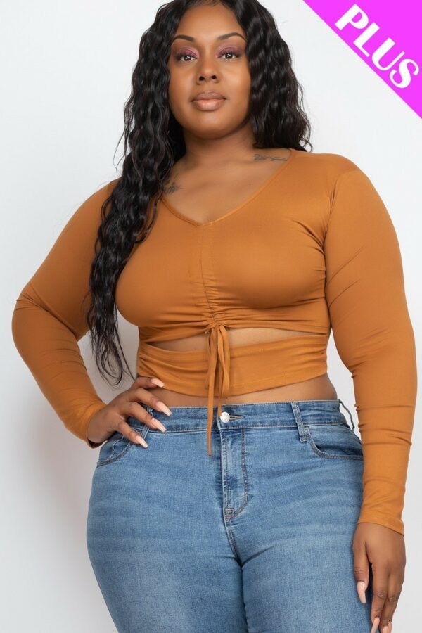 Plus Size Drawstring Ruched Cutout Crop Top Tops