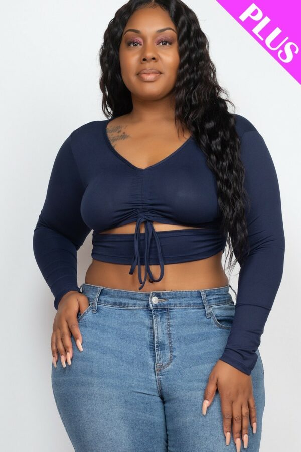 Plus Size Drawstring Ruched Cutout Crop Top Tops