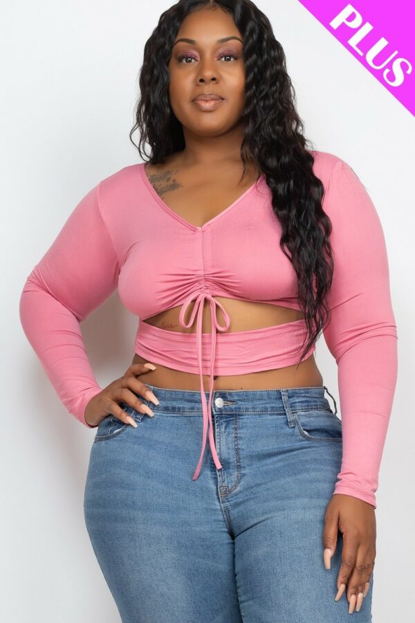 Plus Size Drawstring Ruched Cutout Crop Top Tops