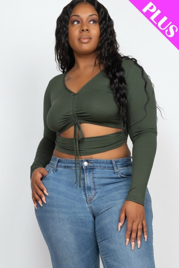 Plus Size Drawstring Ruched Cutout Crop Top Tops