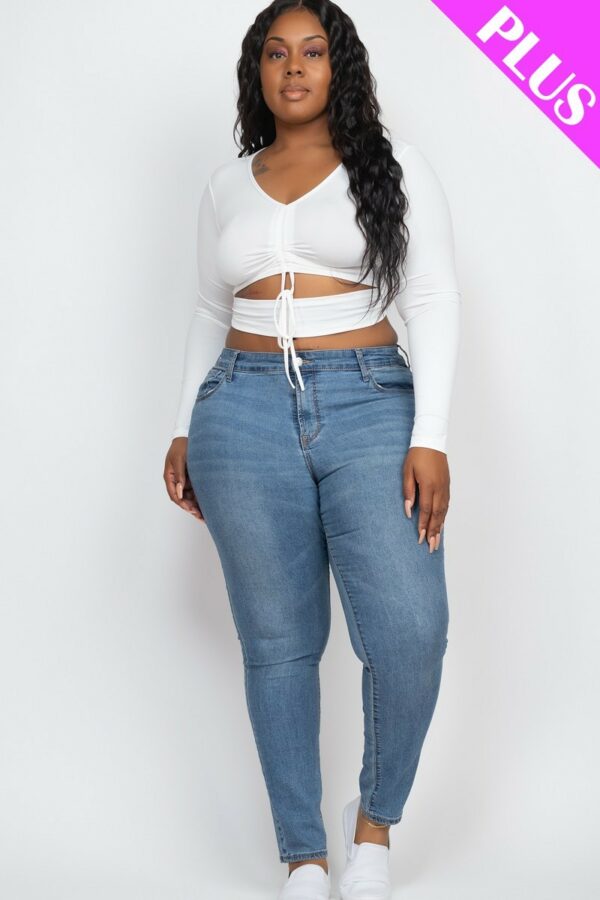 Plus Size Drawstring Ruched Cutout Crop Top Tops