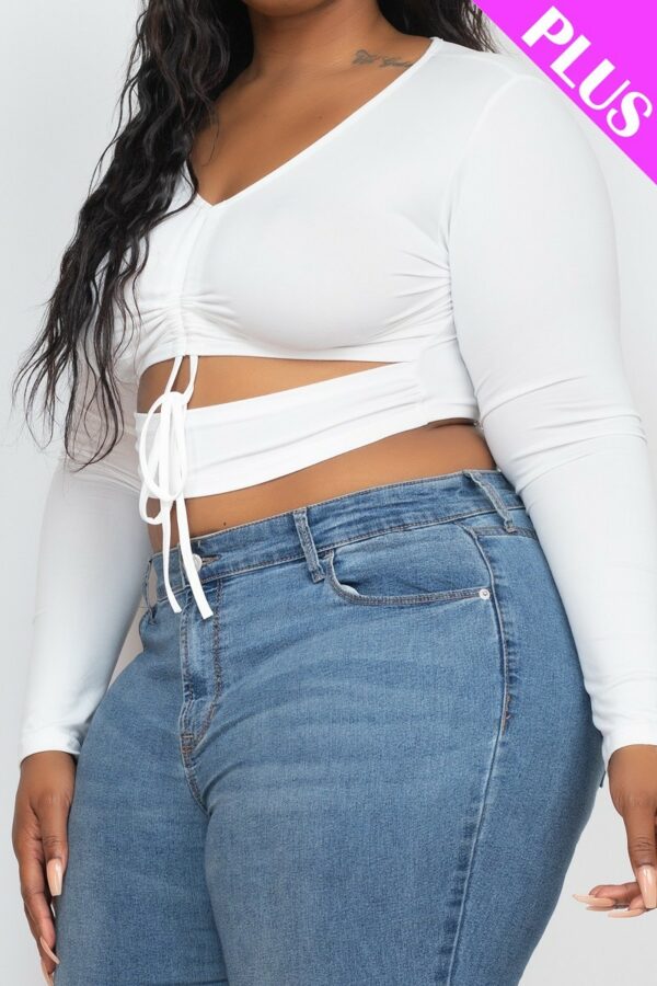 Plus Size Drawstring Ruched Cutout Crop Top Tops