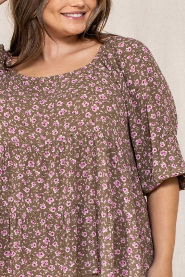 Tiny Floral Printed Square Neckline Top Tops