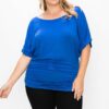 Short Sleeve Top Featuring A Round Neck And Ruched Sides Tops