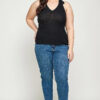 Plus Size, Solid Ribbed Knit Polo Sleeveless Top Tops