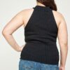 Plus Size, Solid Ribbed Knit Polo Sleeveless Top Tops