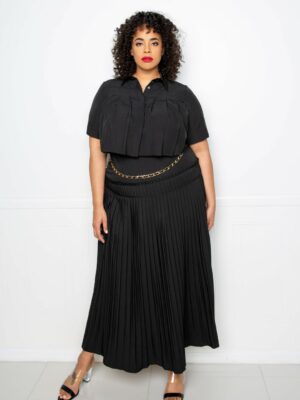 Pleated Cropped Shirt And Maxi Skirt Set Dresses