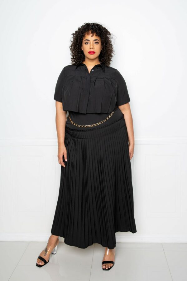 Pleated Cropped Shirt And Maxi Skirt Set Dresses