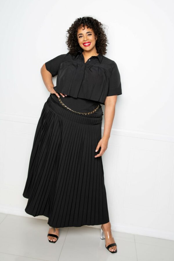 Pleated Cropped Shirt And Maxi Skirt Set Dresses