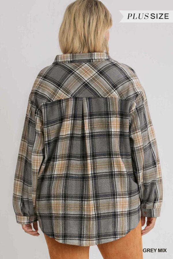 Plaid Collar Button Down Overshirt With Front Pockets Tops