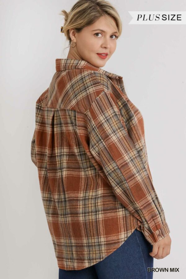 Plaid Collar Button Down Overshirt With Front Pockets Tops