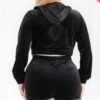 Plus Size Velour Crop Zip Up Hoodie And Shorts Set Basics