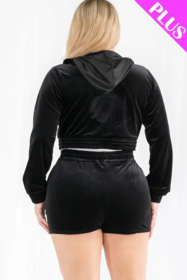 Plus Size Velour Crop Zip Up Hoodie And Shorts Set Basics