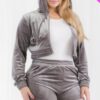 Plus Size Velour Crop Zip Up Hoodie And Shorts Set Basics