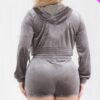 Plus Size Velour Crop Zip Up Hoodie And Shorts Set Basics