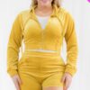 Plus Size Velour Crop Zip Up Hoodie And Shorts Set Basics