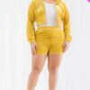 Plus Size Velour Crop Zip Up Hoodie And Shorts Set Basics